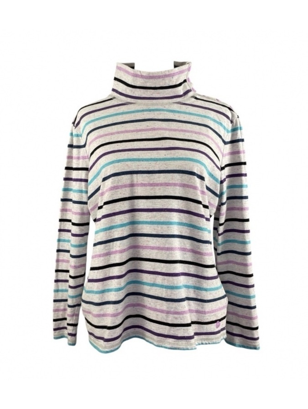 T By Talbots LP Snap Mock Neck Top Grey Striped Confetti Speckled Long Sleeve XL
